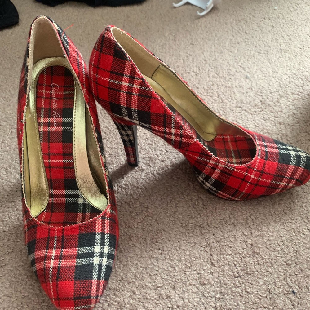 Red plaid heels